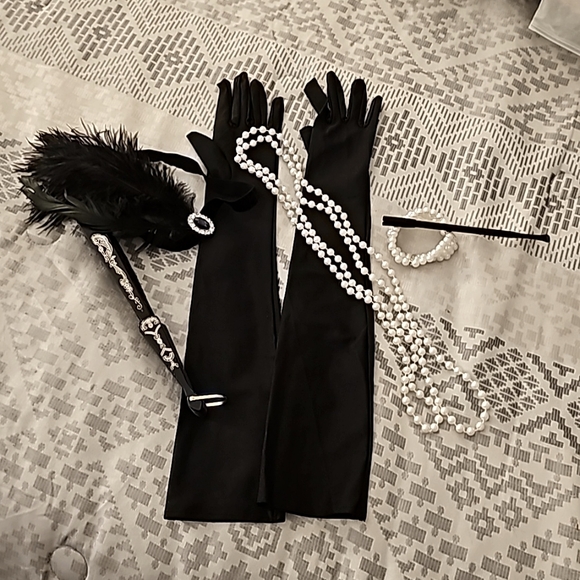 NWOT FLAPPER DRESS WITH acessories Elegant Black and Silver Beaded Dress. - Picture 6 of 8